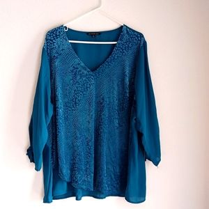 Teal burnout long sleeve blouse